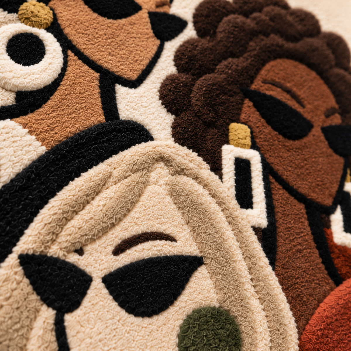 Olive and Rust Trio — tufted wool texture detail