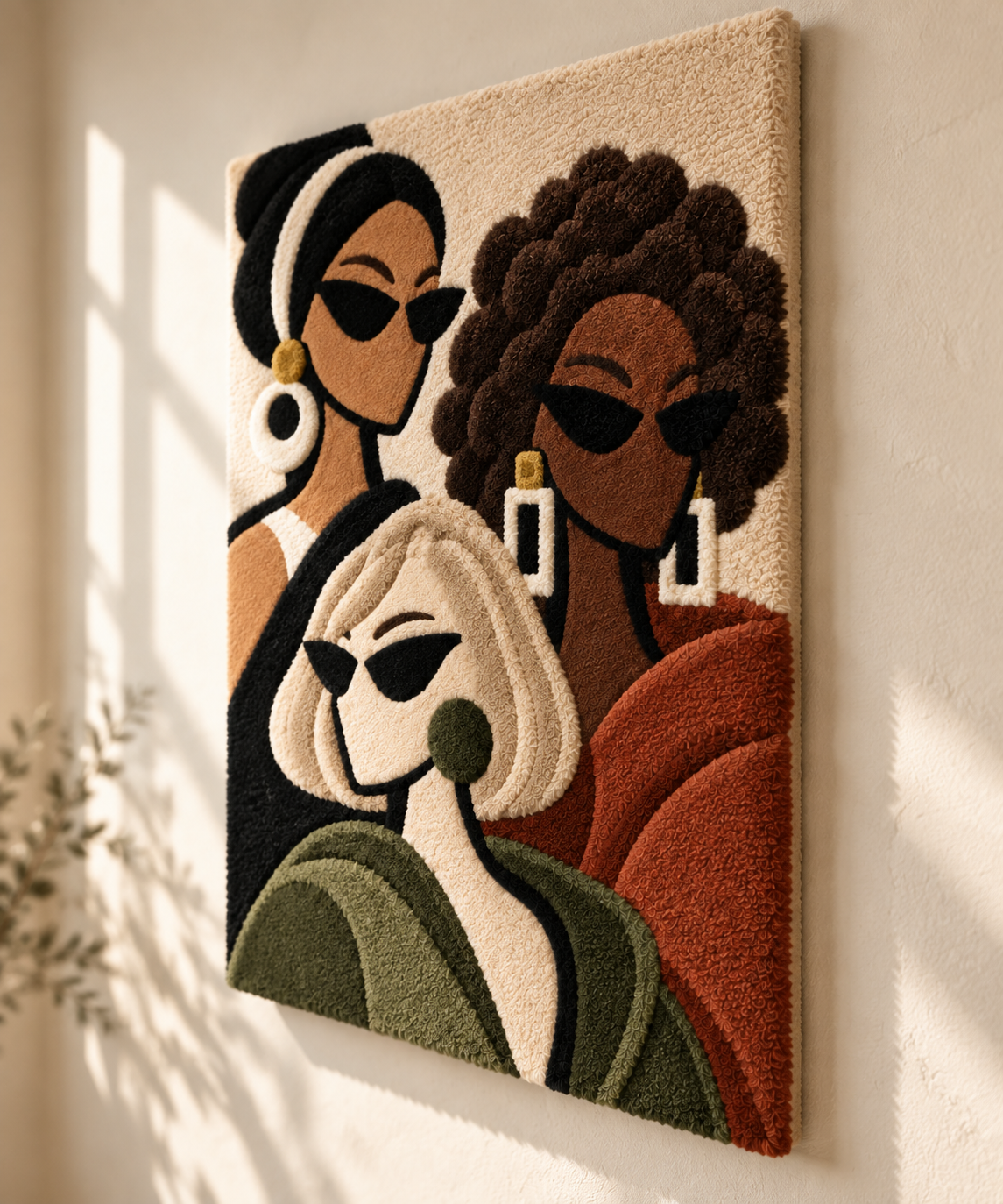 Olive and Rust Trio — angled relief view