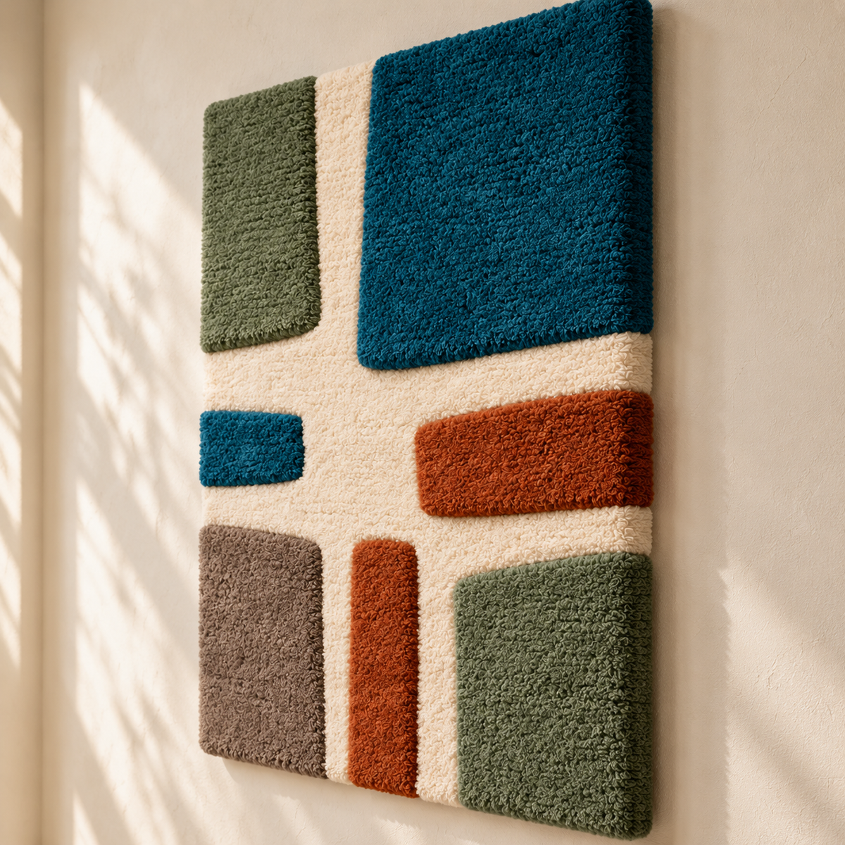 Olive and Teal Courtyard Blocks — angled relief view
