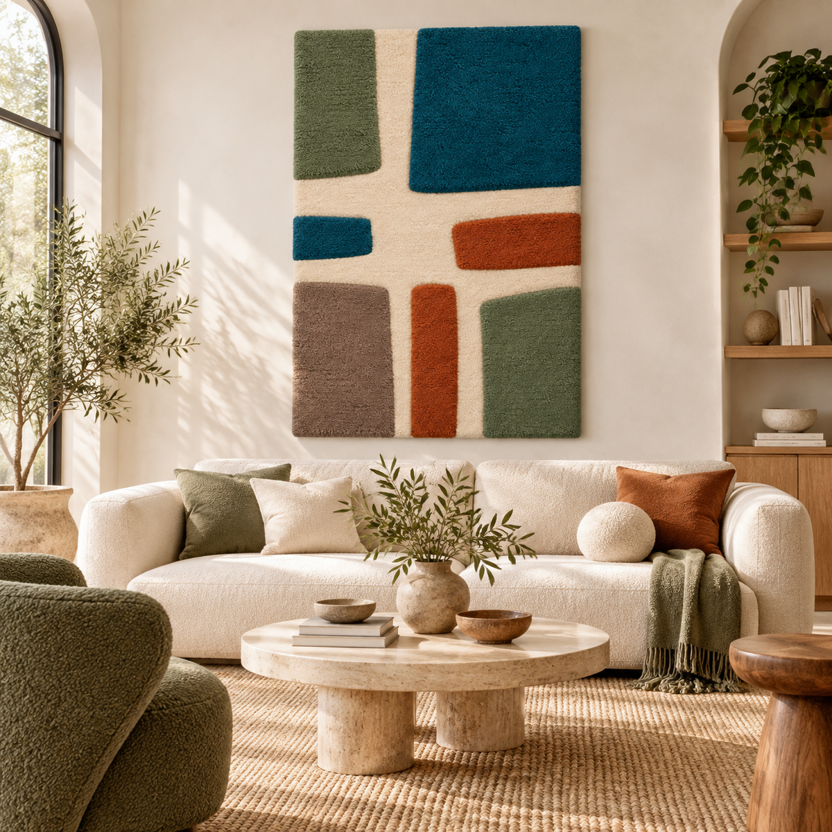 Olive and Teal Courtyard Blocks — front-facing room scene [room-front]