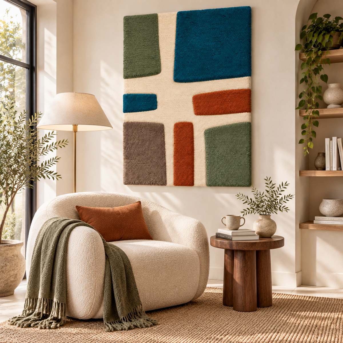Olive and Teal Courtyard Blocks — front-facing room scene [room-front]