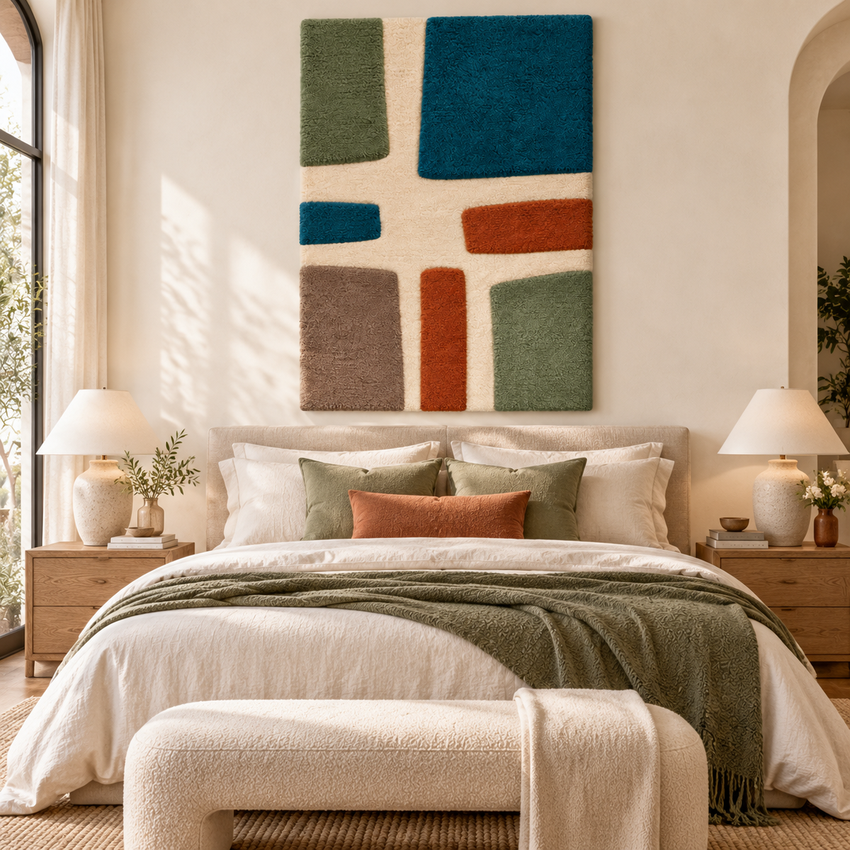 Olive and Teal Courtyard Blocks — front-facing room scene [room-front]