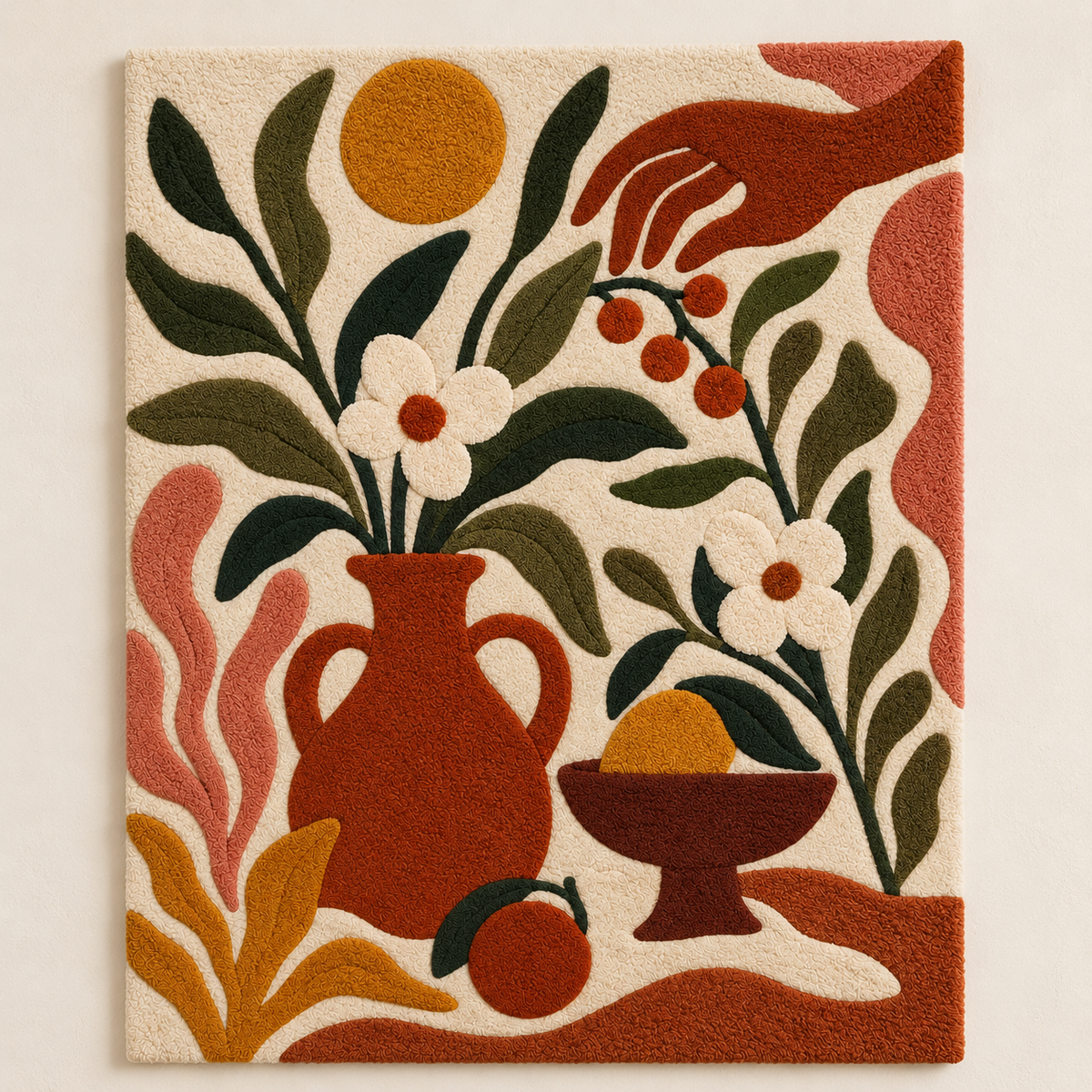 Hewn Earth Olive Branch Harvest Table wall art featuring a detailed olive branch design on a light background.