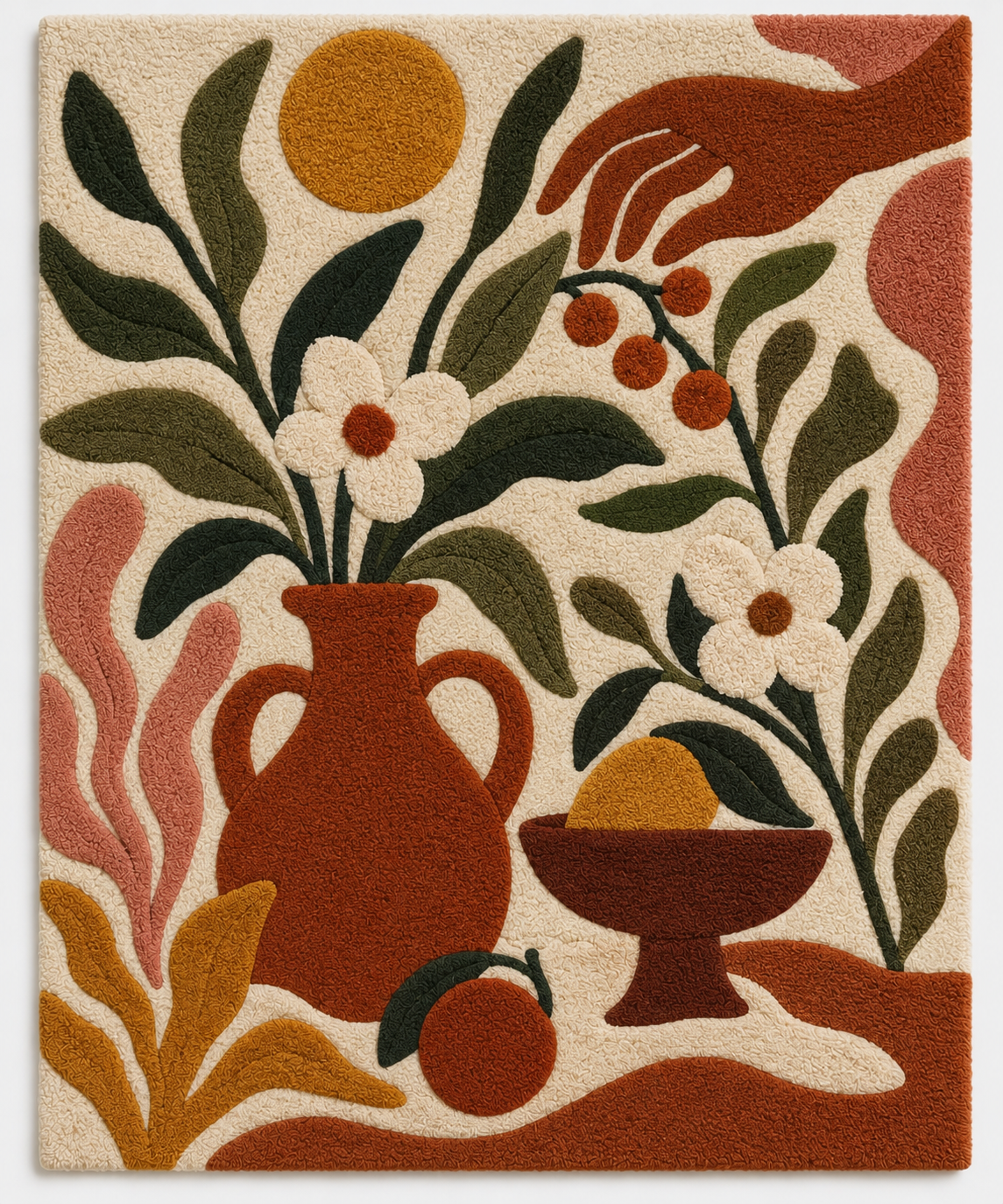 Hewn Earth olive branch harvest table wall art featuring detailed illustration of olive branches and harvest scene.