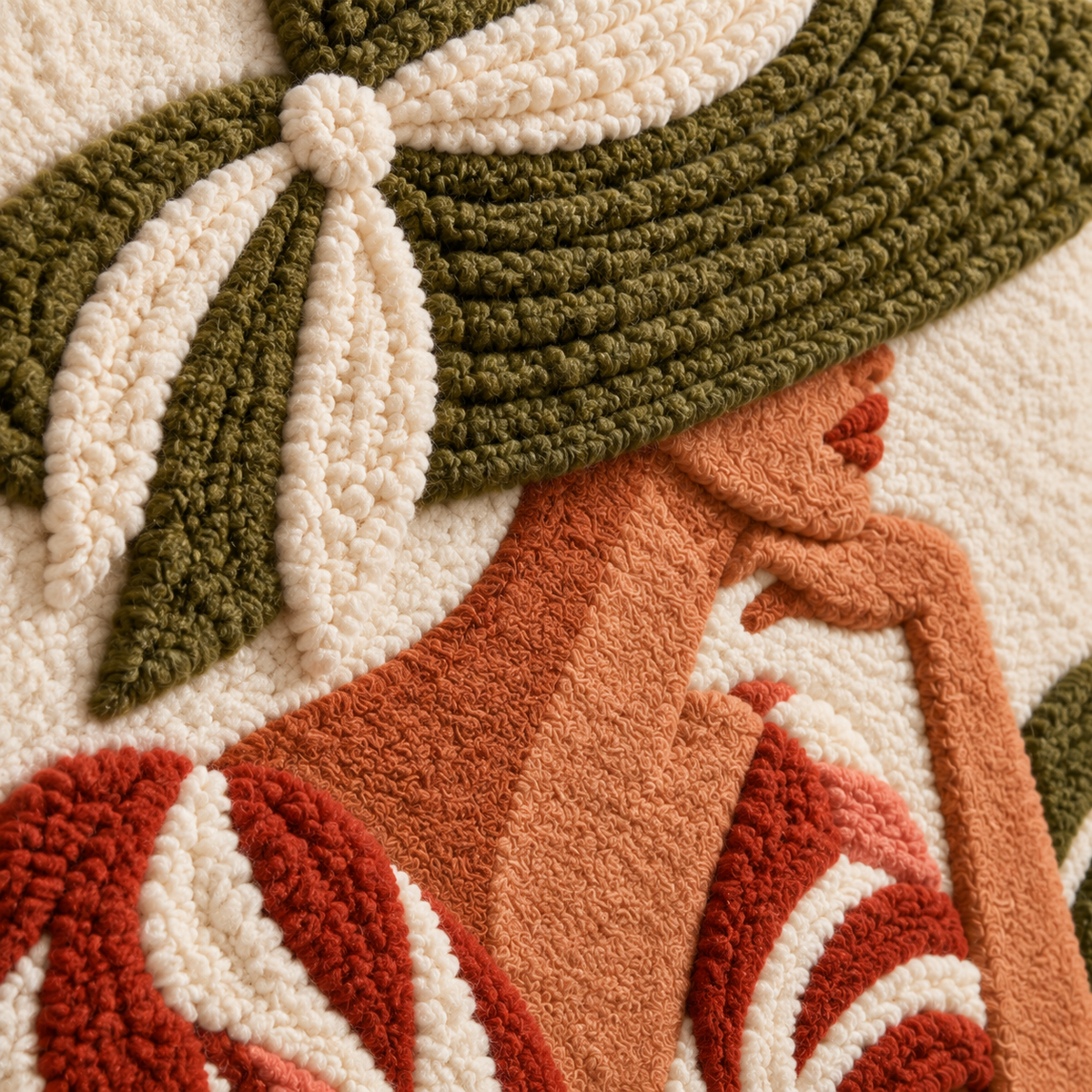 Olive Brim and Rust Leaves — tufted wool texture detail