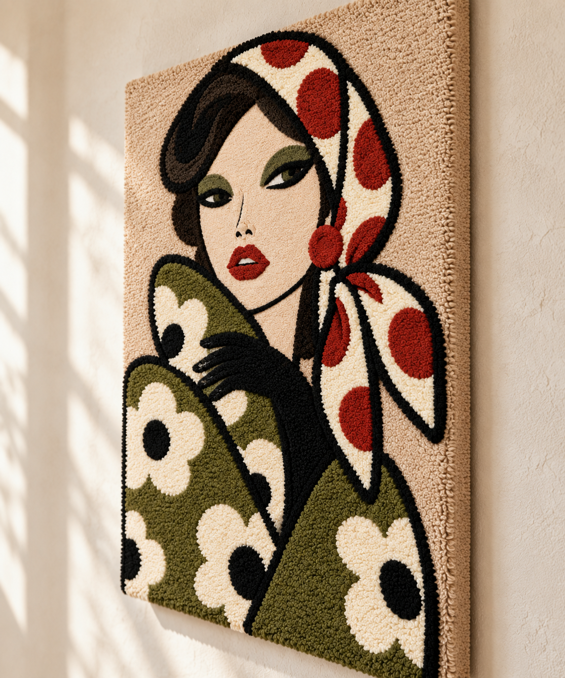 Olive Daisy Headscarf Muse — angled relief view