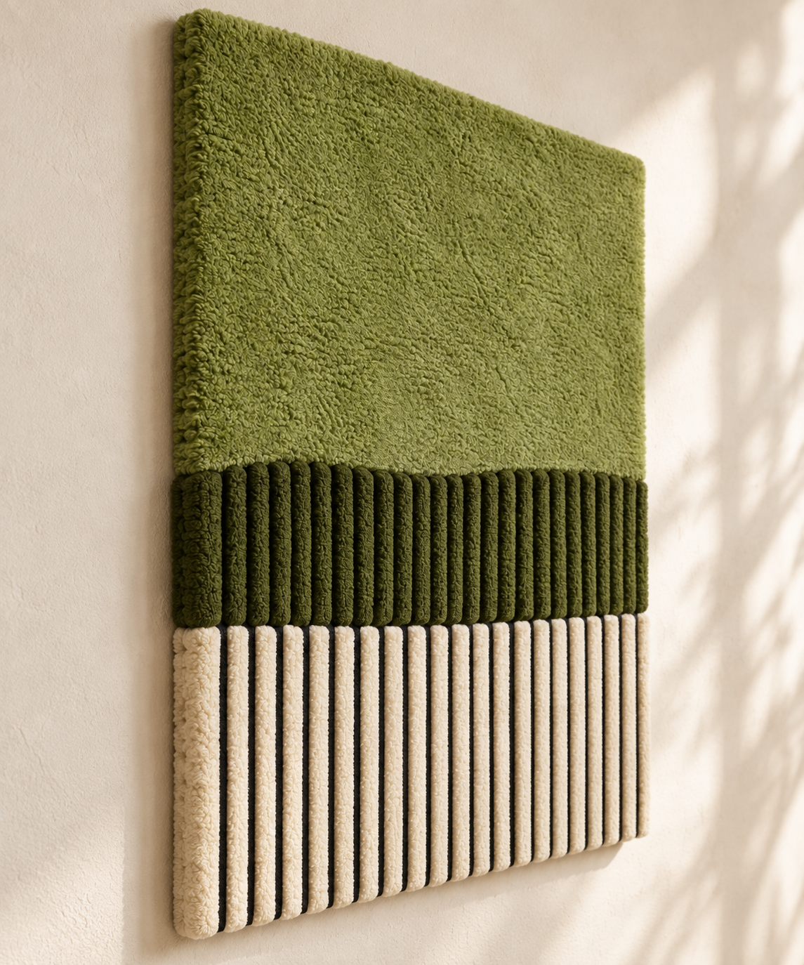 Hewn Earth Olive Field over Pinstripes wall art showing an abstract olive grove scene with pinstripe patterns in natural tones