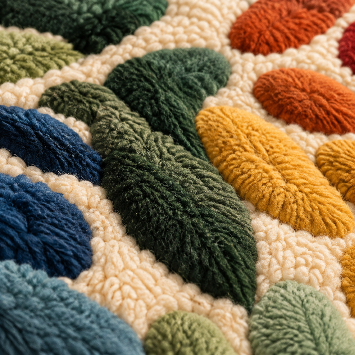 Olive Frond Mosaic — tufted wool texture detail