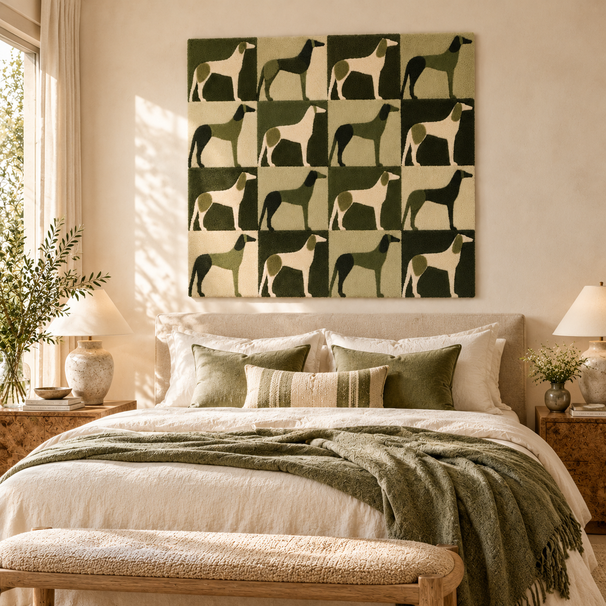 Olive Greyhound Parade by Hewn Earth Studio — room setting