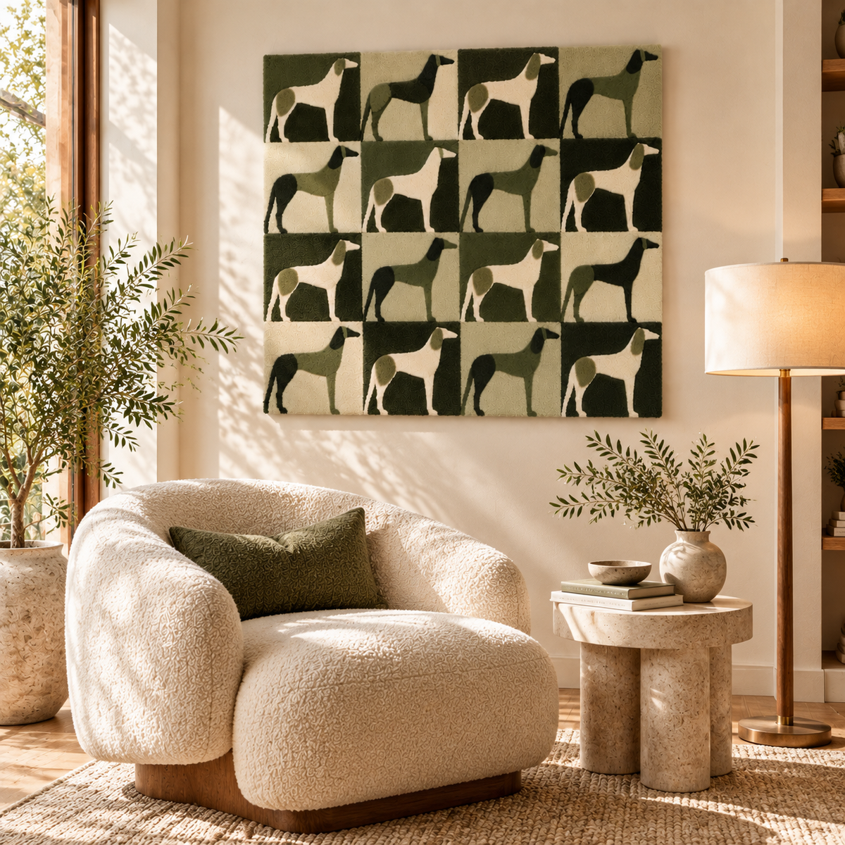 Olive Greyhound Parade by Hewn Earth Studio — room setting
