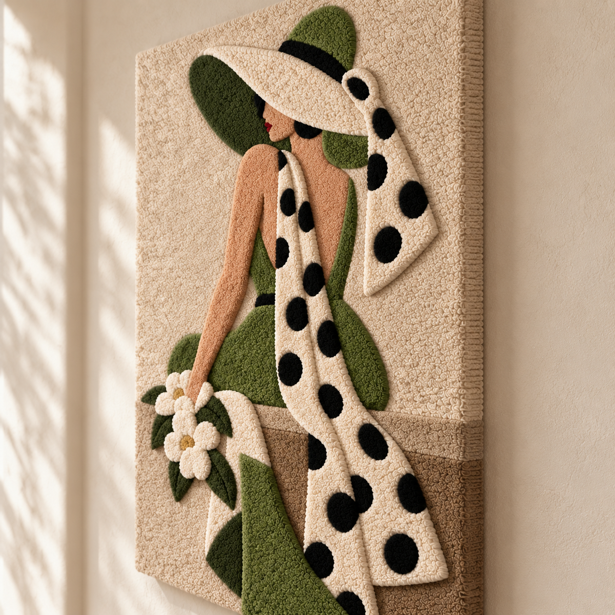 Olive Hat and Polka Dot Scarf — angled relief view