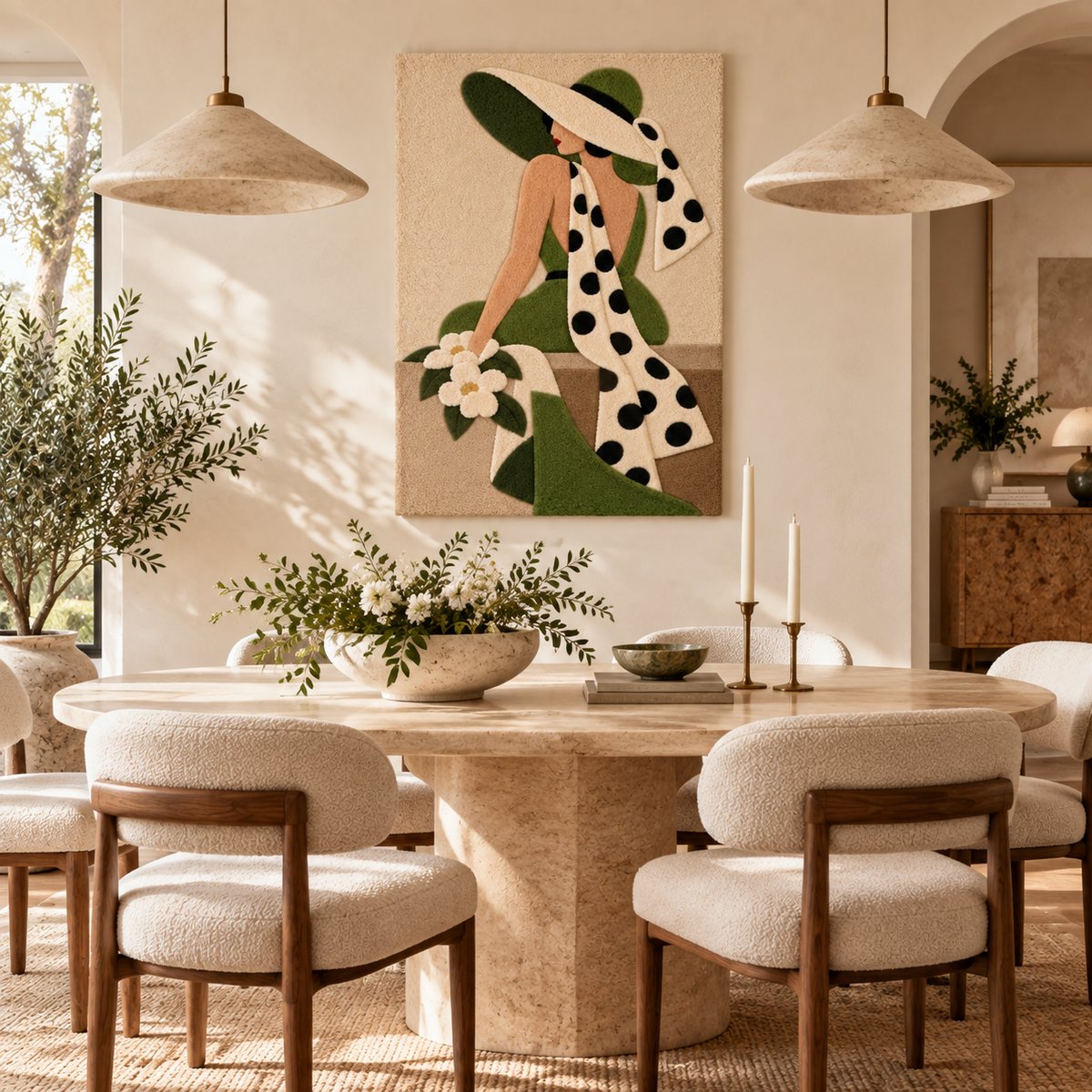 Olive Hat and Polka Dot Scarf — front-facing room scene [room-front]