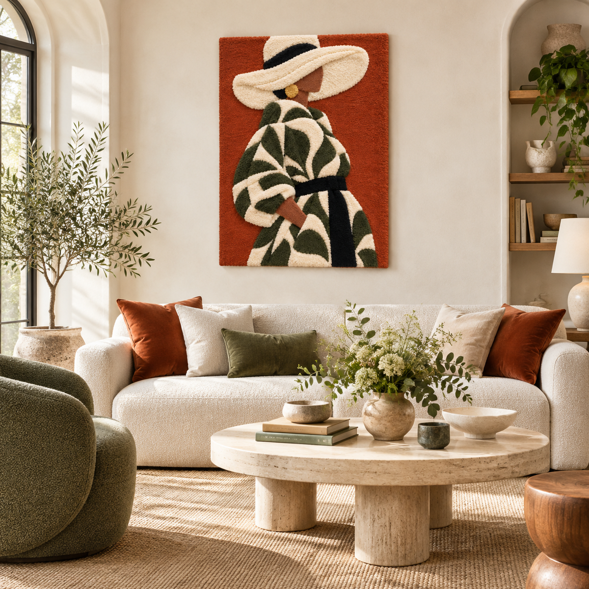 Olive Leaf Coat Muse — front-facing room scene [room-front]