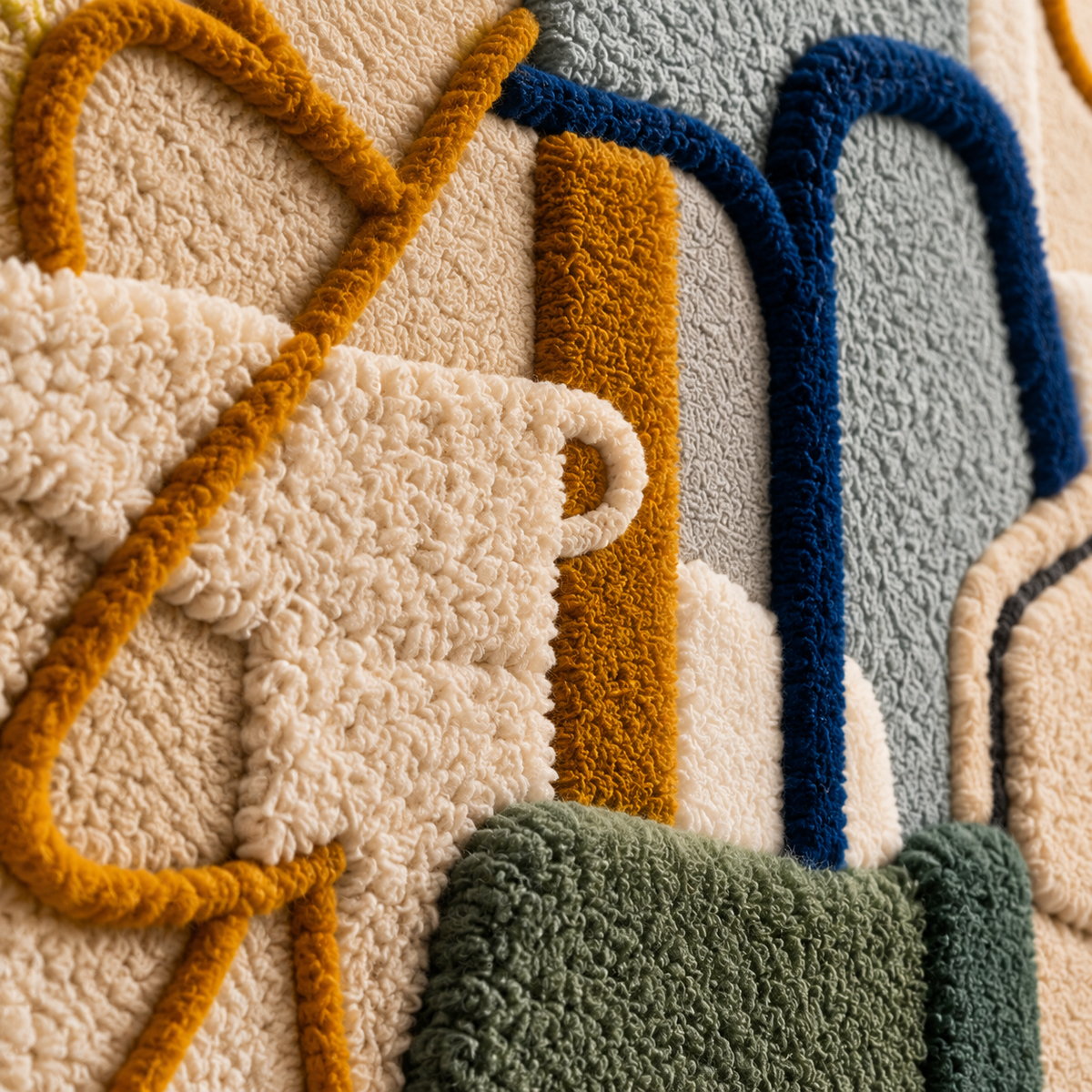 Olive Linework — tufted wool texture detail