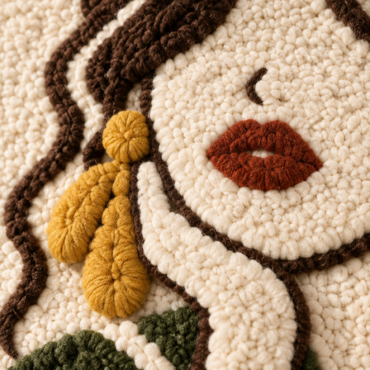Olive Petal Daydream — tufted wool texture detail