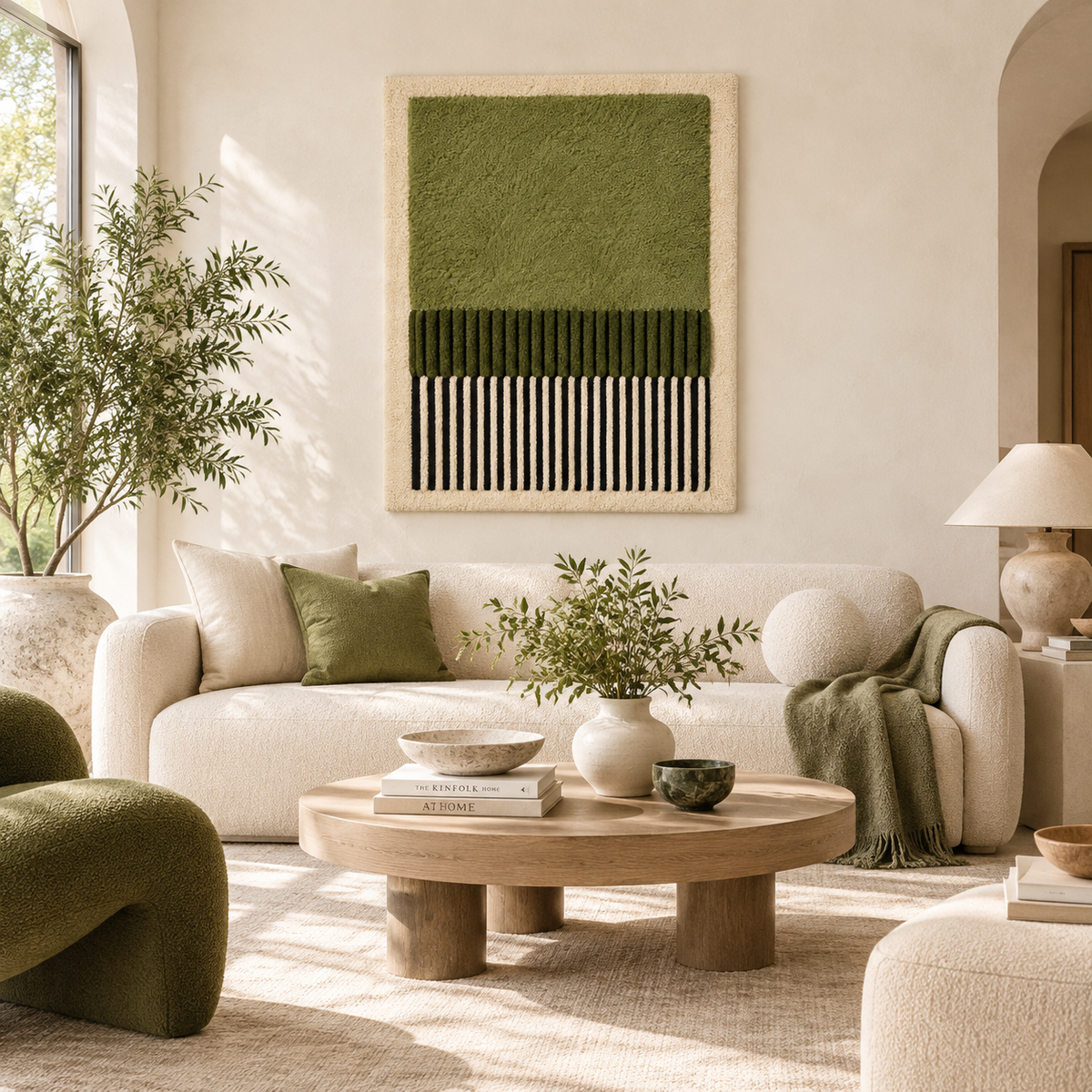 Hewn Earth Olive Reed Interval wall art featuring a detailed olive branch illustration on a neutral background.