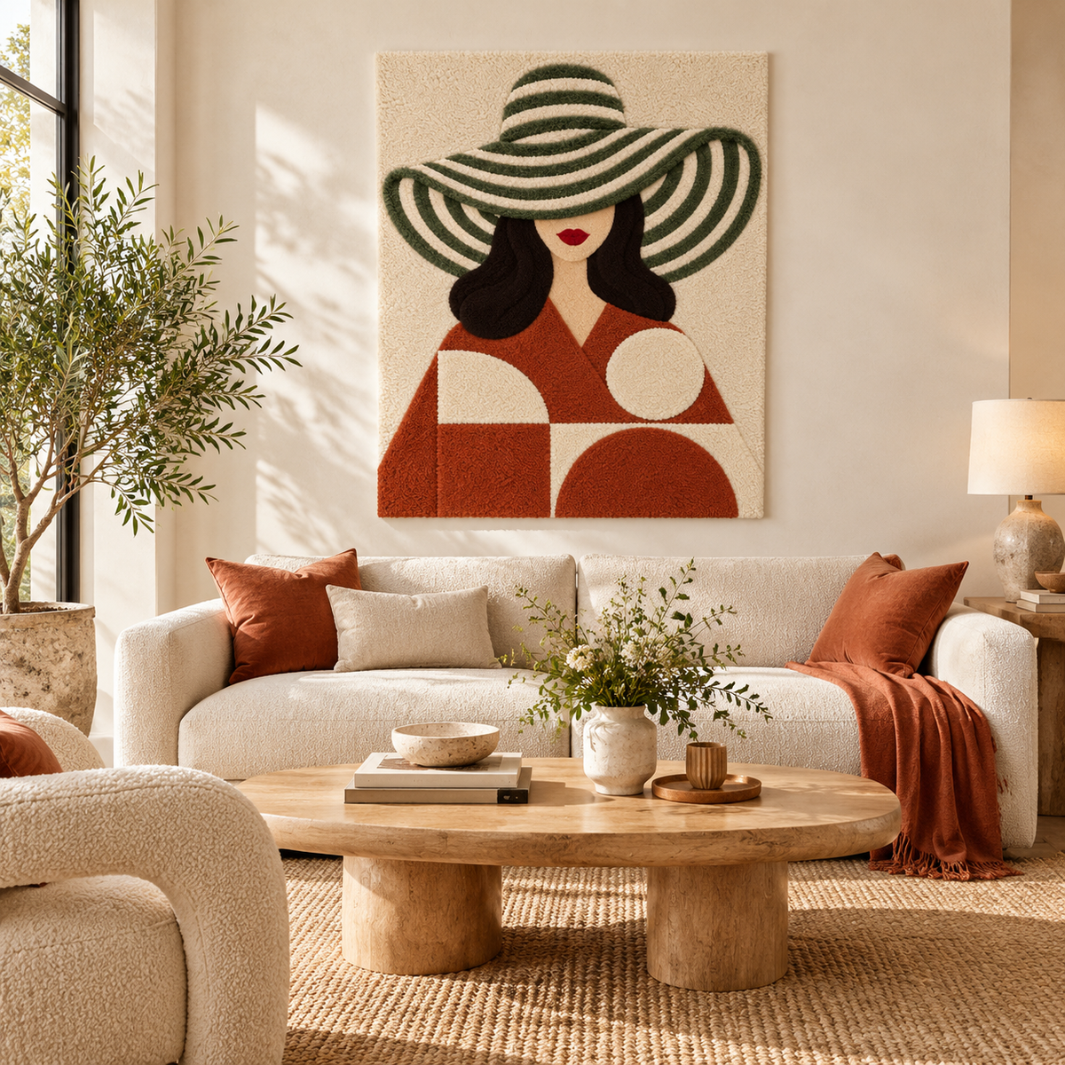 Olive Stripes Terracotta Muse — front-facing room scene [room-front]