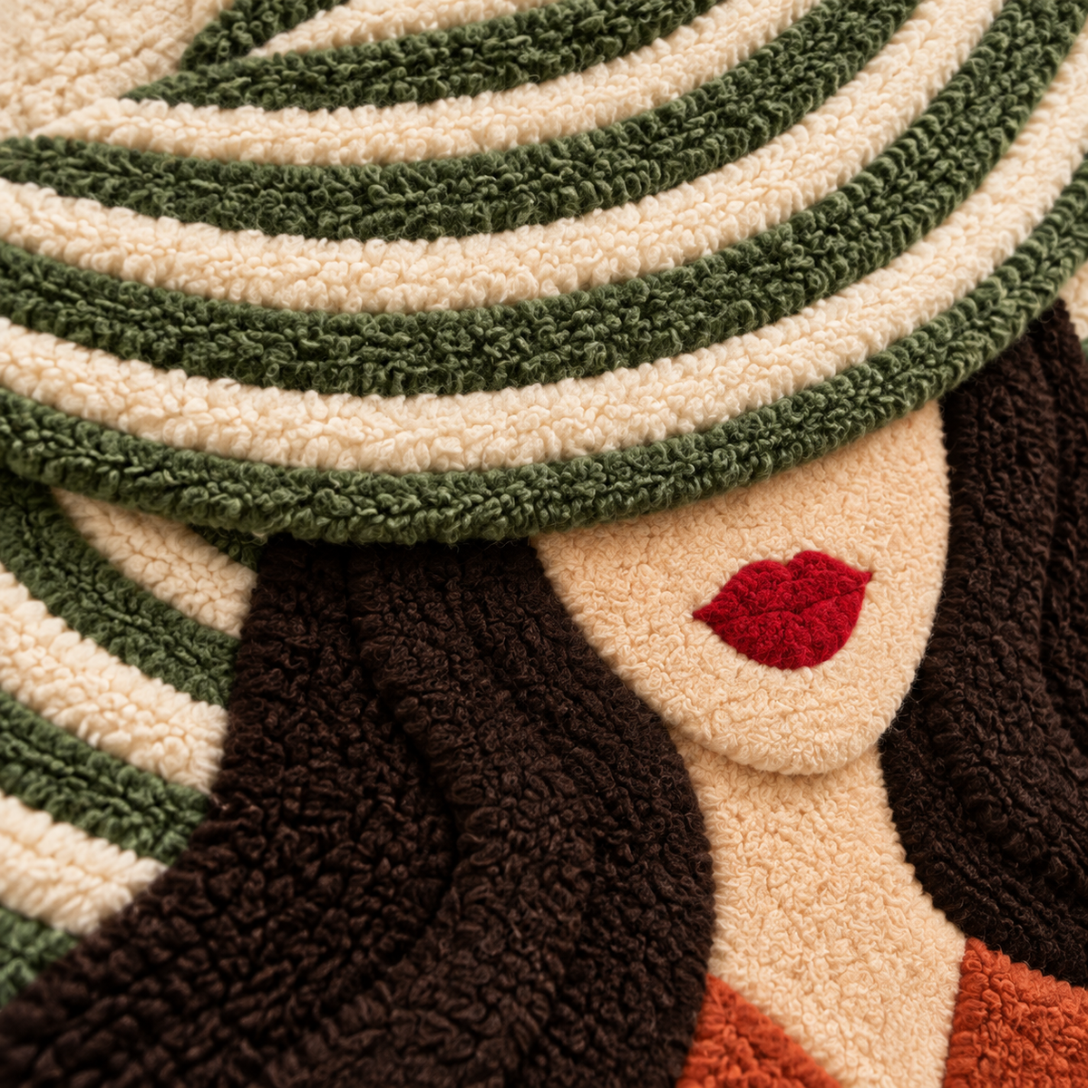 Olive Stripes Terracotta Muse — tufted wool texture detail