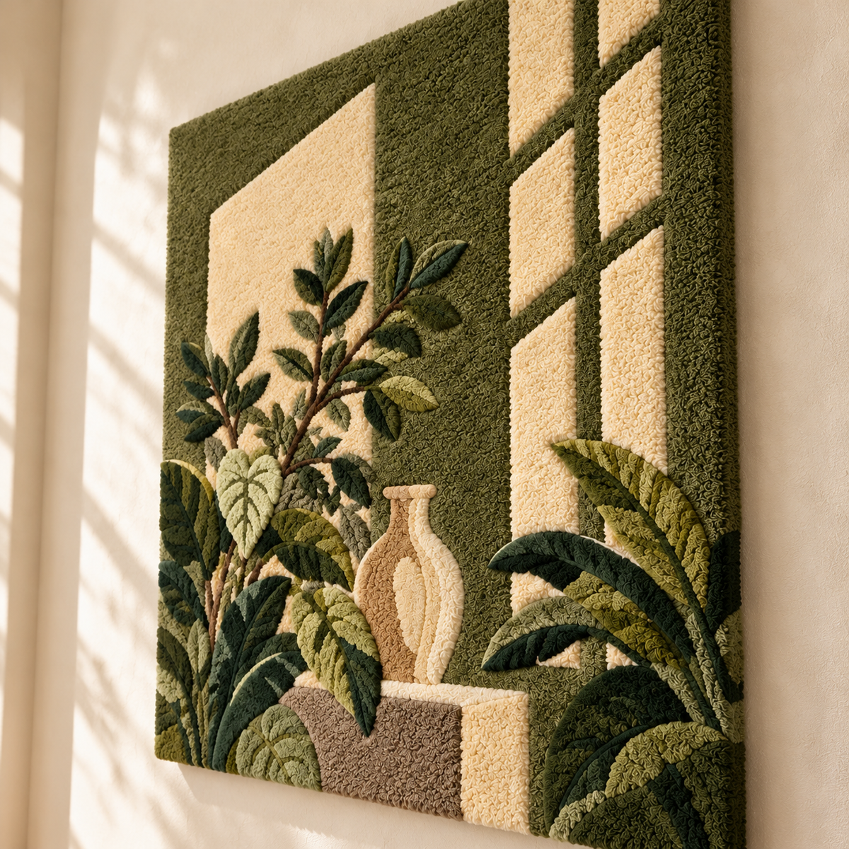Olive Window Stillness by Hewn Earth Studio — angled relief view