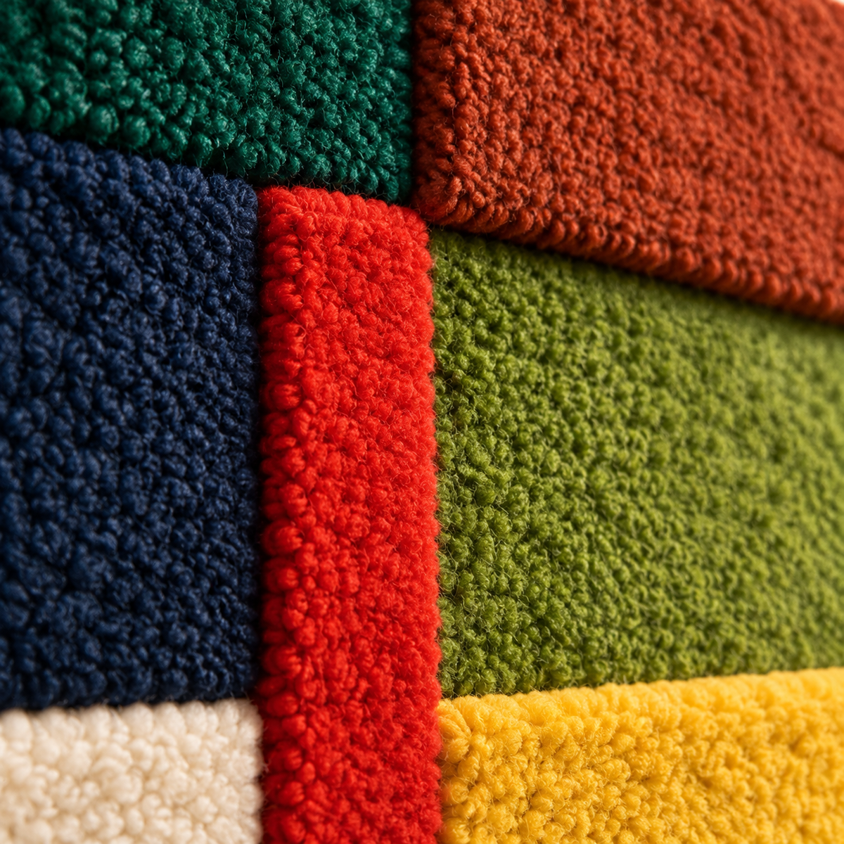 Olive Window with Sunset Borders — tufted wool texture detail