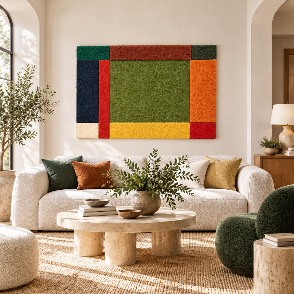 Olive Window with Sunset Borders — front-facing room scene [room-front]