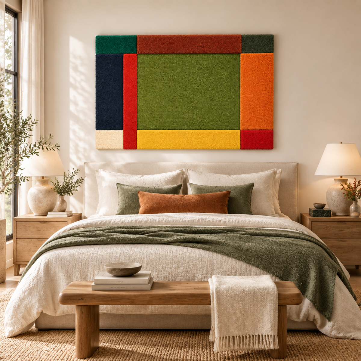 Olive Window with Sunset Borders — front-facing room scene [room-front]