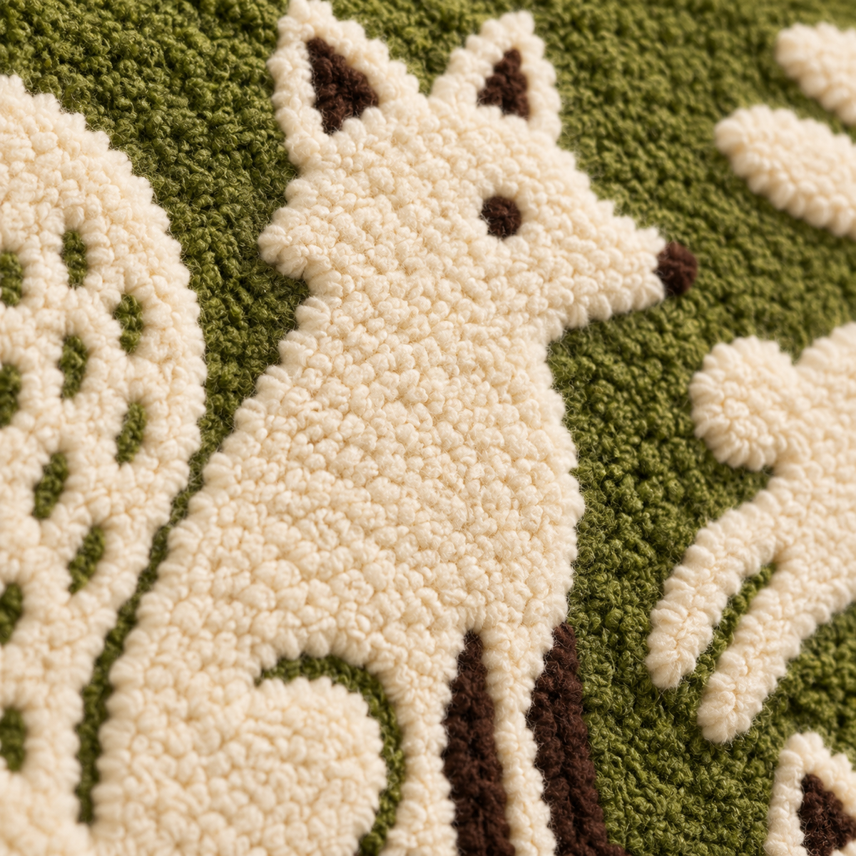 Olive Woodland Friends — tufted wool texture detail