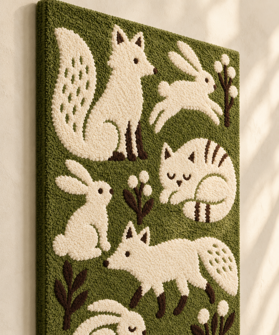 Olive Woodland Friends — angled relief view