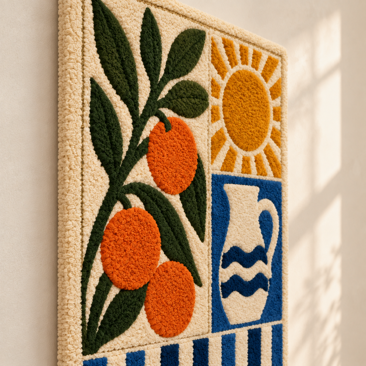 Orange Grove and Blue Pitcher — angled relief view