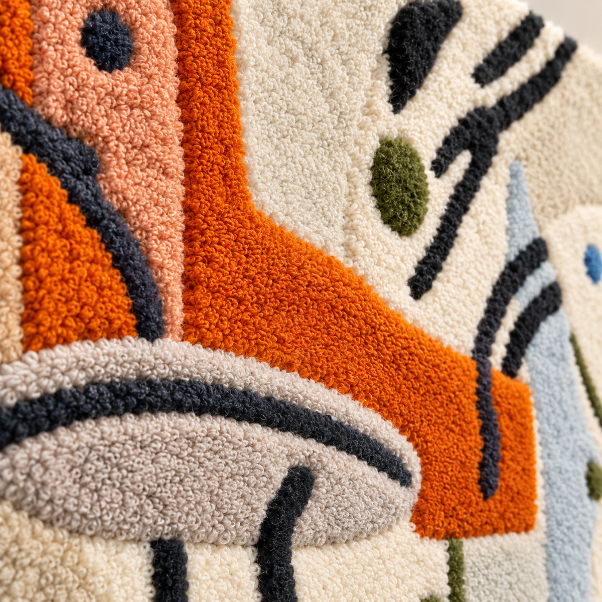 Orange Line Improvisation — tufted wool texture detail