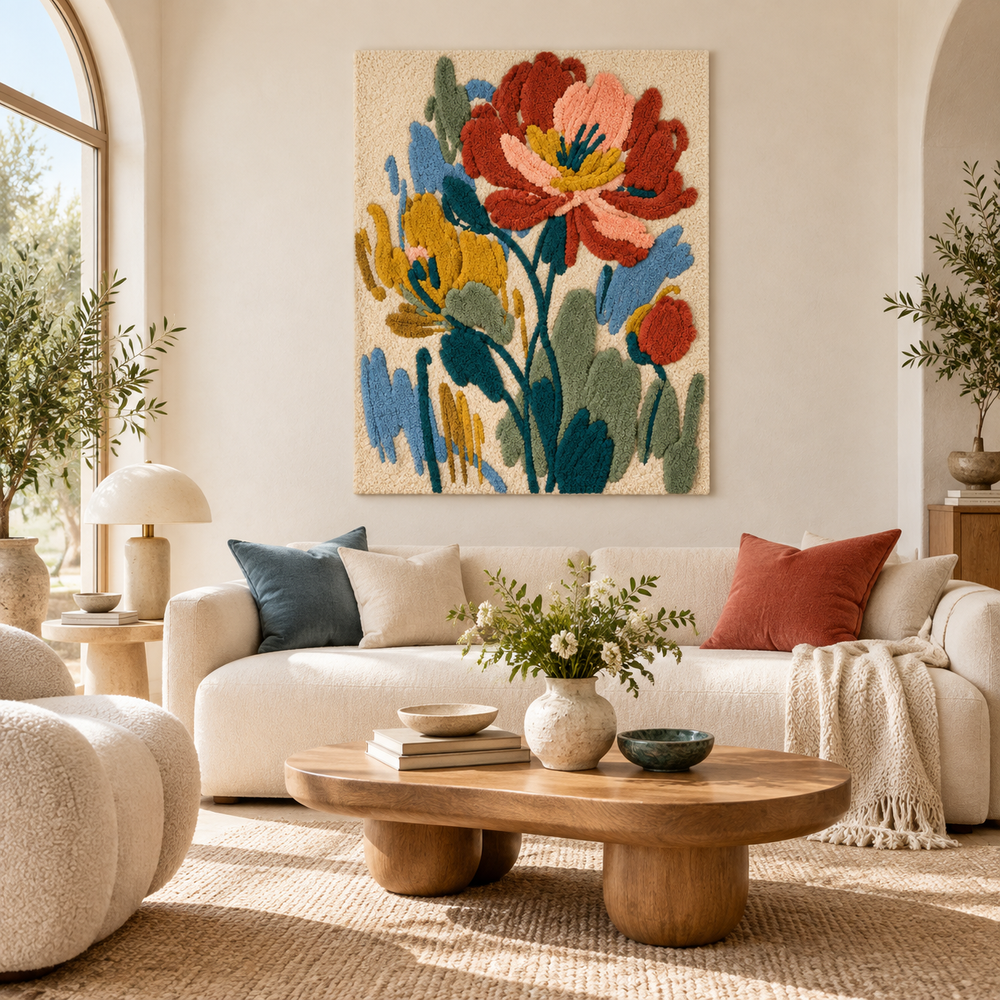 Painterly Poppies at Daybreak — front-facing room scene