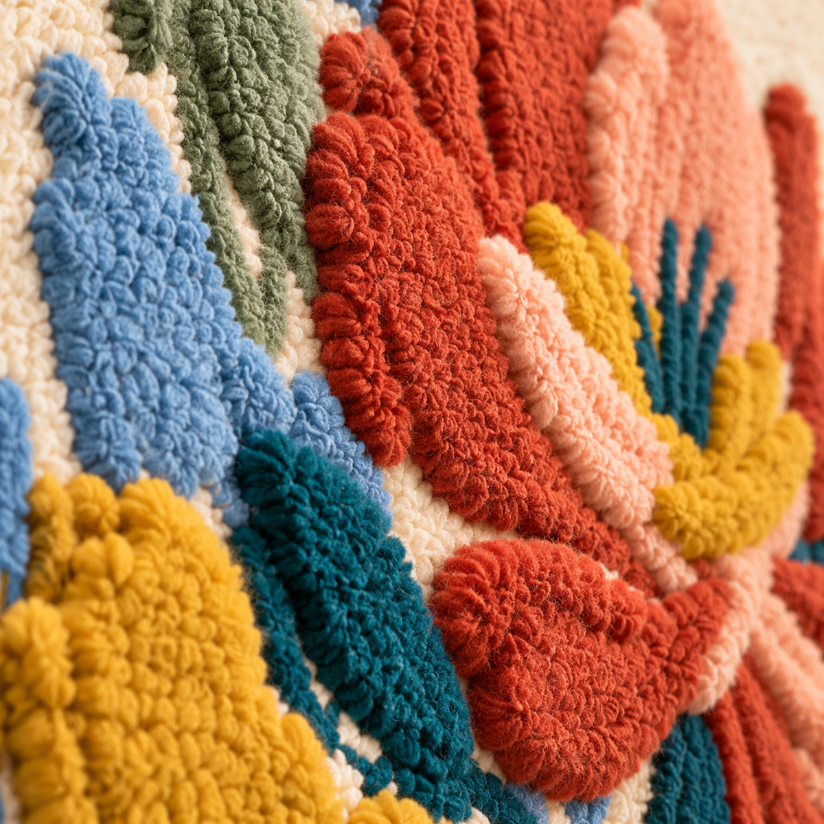 Painterly Poppies at Daybreak — tufted wool texture detail