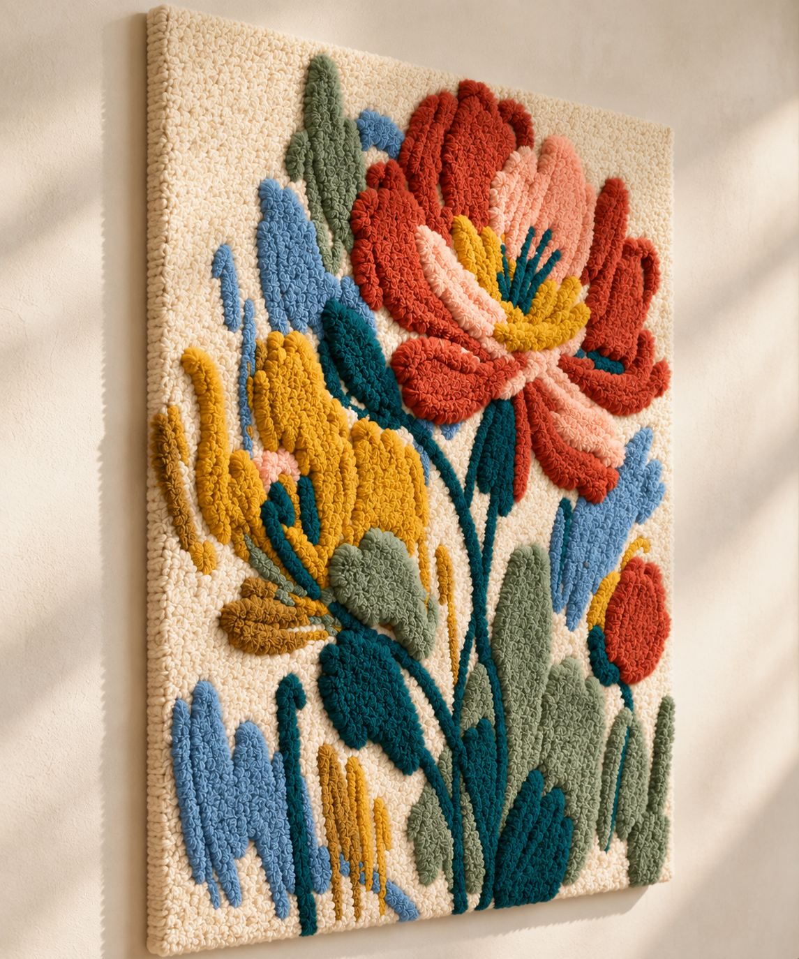 Painterly Poppies at Daybreak — angled relief view
