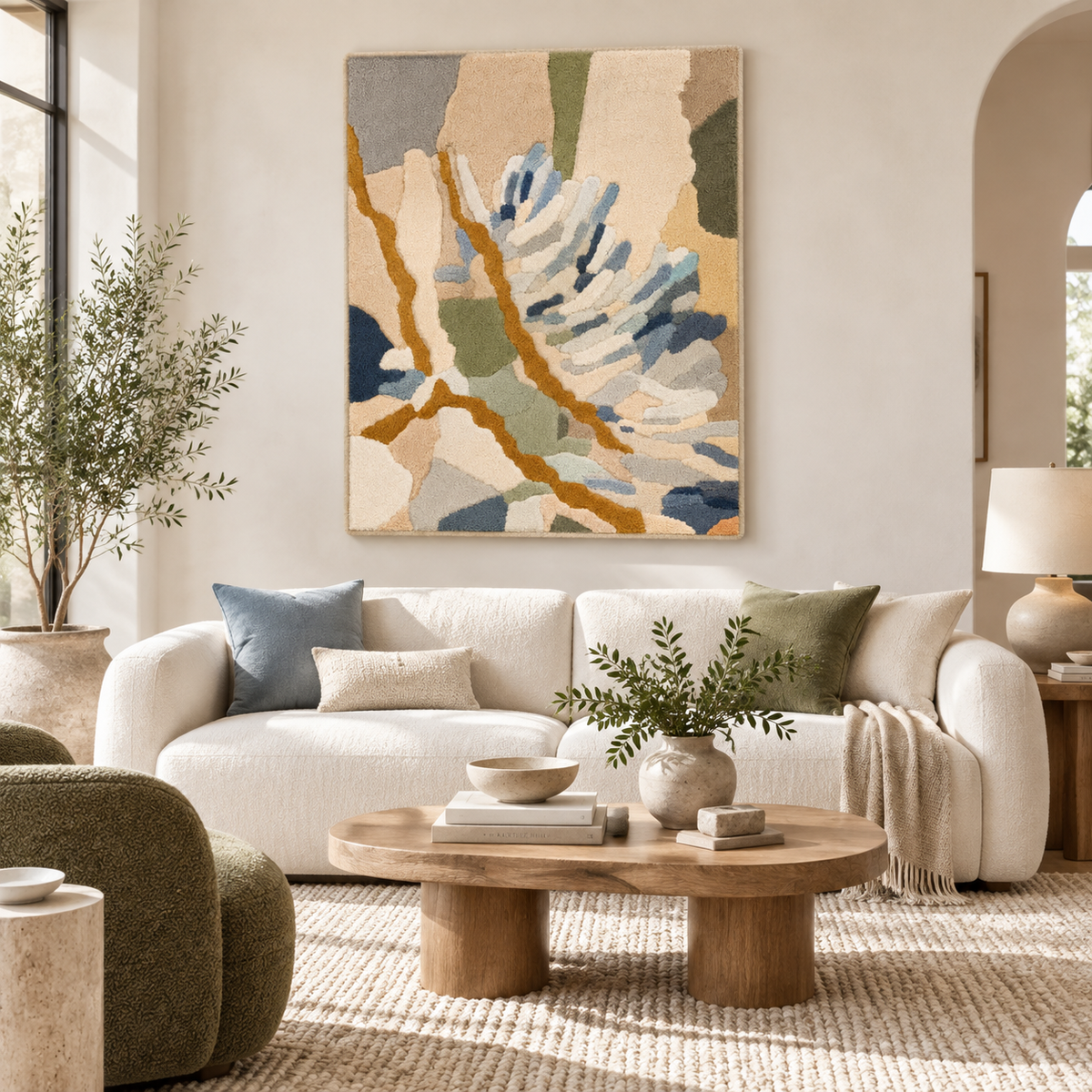 Pale Blue Frond Study — front-facing room scene