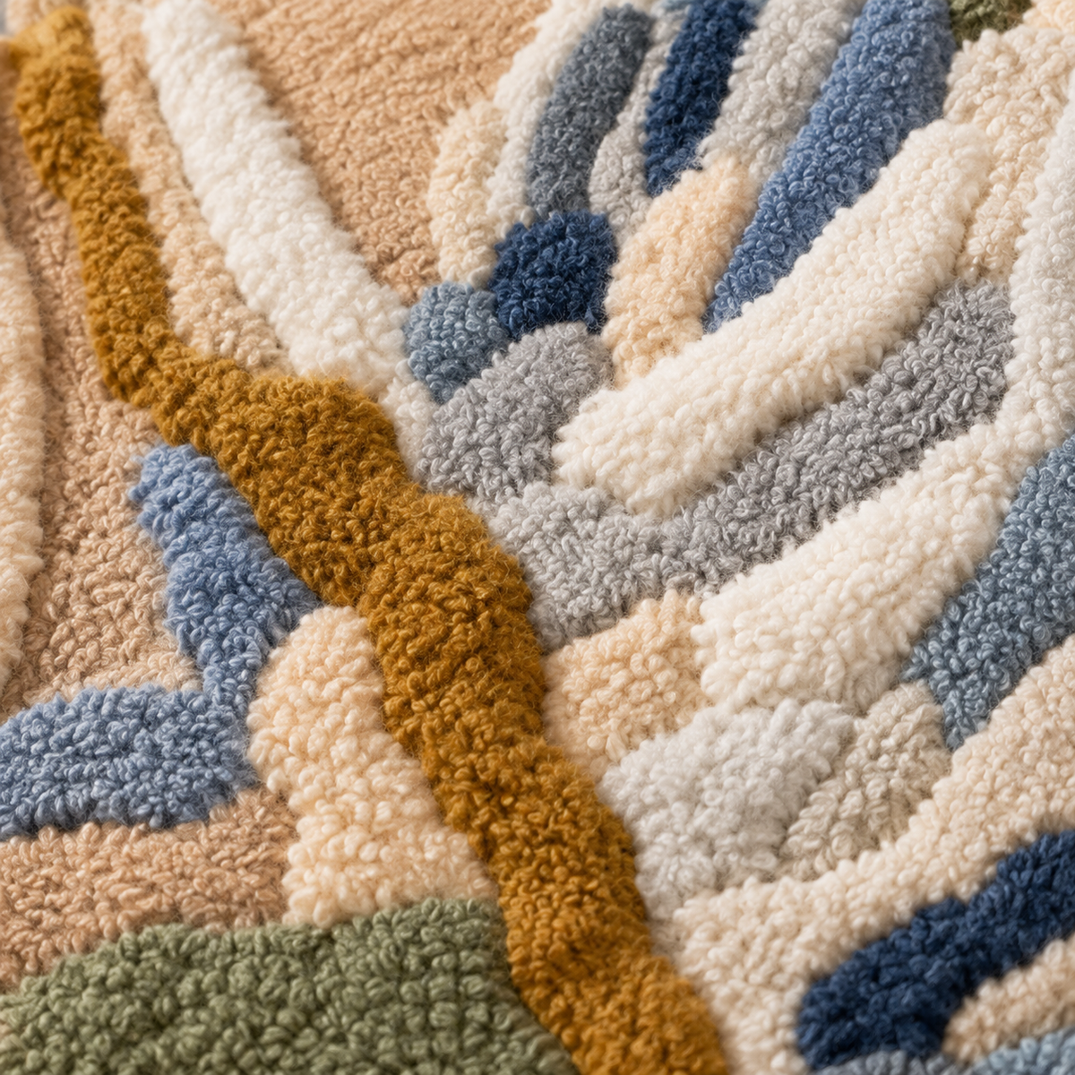 Pale Blue Frond Study — tufted wool texture detail