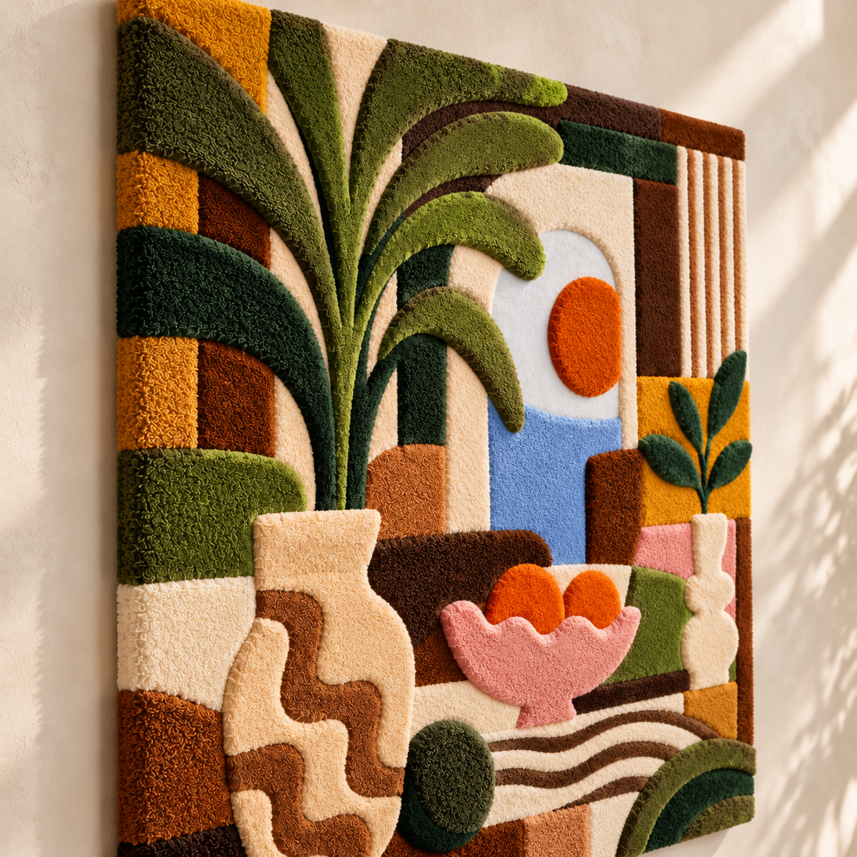 Palm and Peach Still Life by Hewn Earth Studio — angled relief view