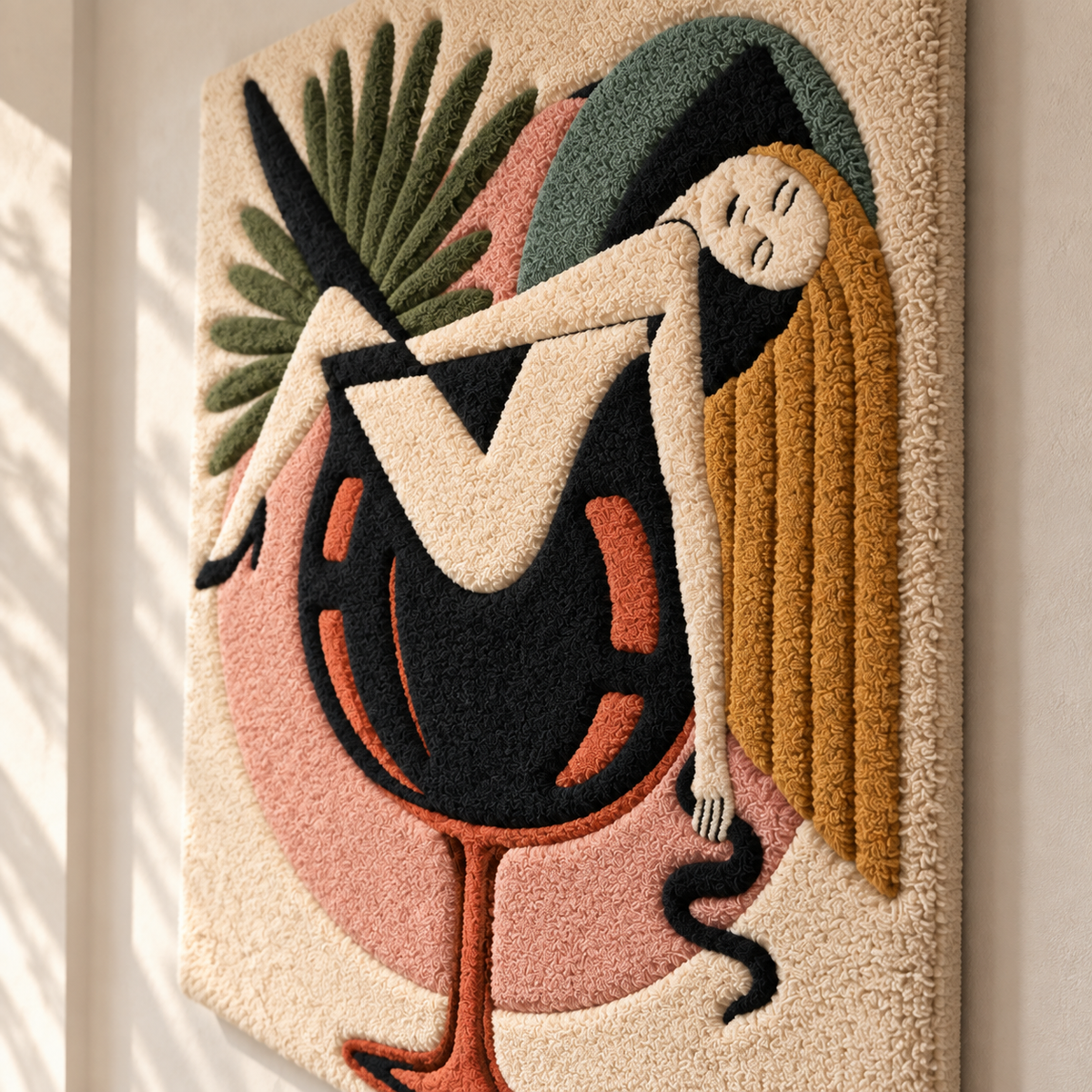 Hewn Earth Palm Cocktail Daydream wall art featuring a vibrant tropical palm and cocktail scene in a modern design.