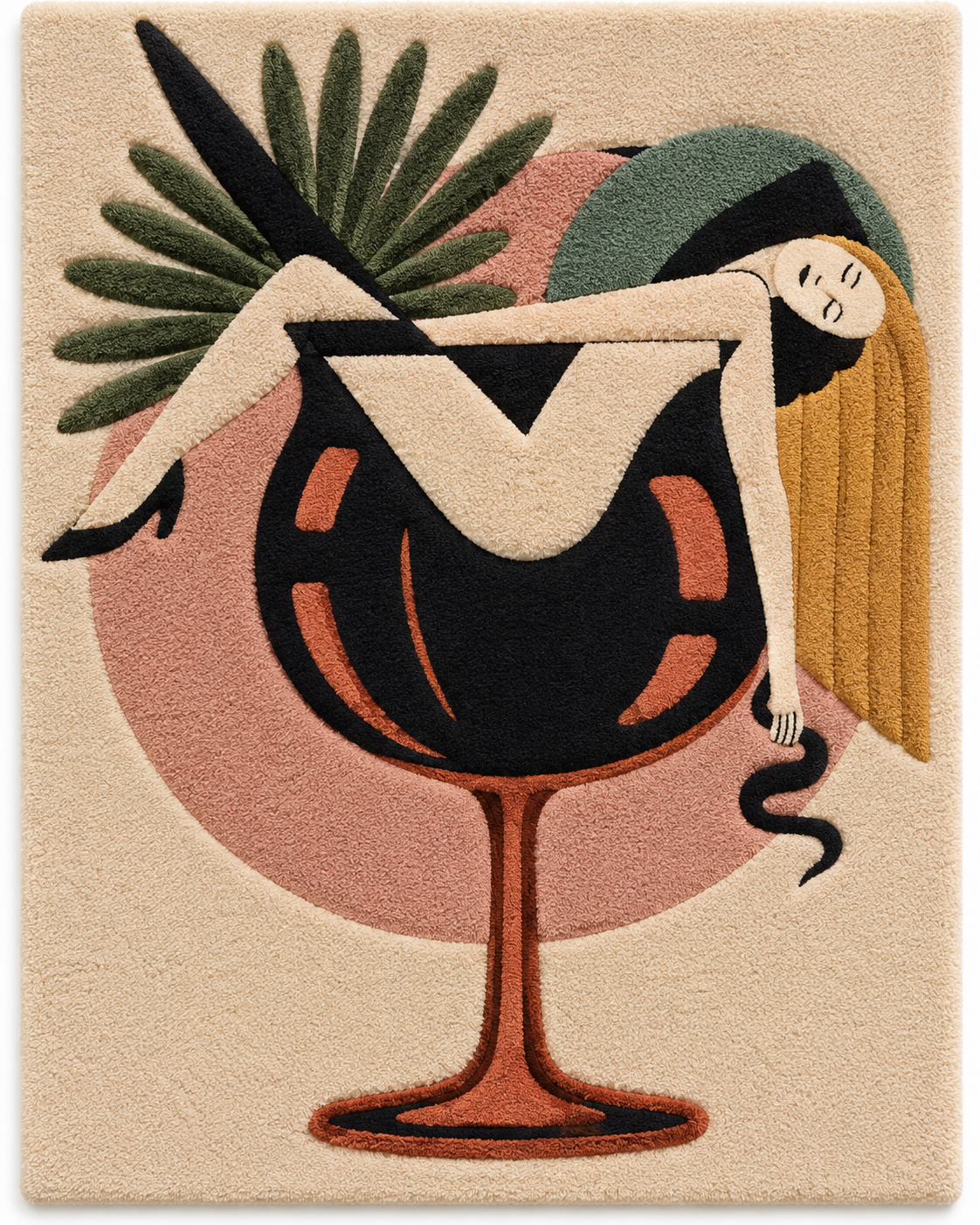Hewn Earth Palm Cocktail Daydream wall art featuring a vibrant tropical palm and cocktail scene on a colorful background.