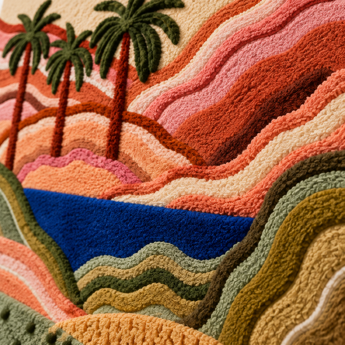 Palms Over Coral Hills — tufted wool texture detail
