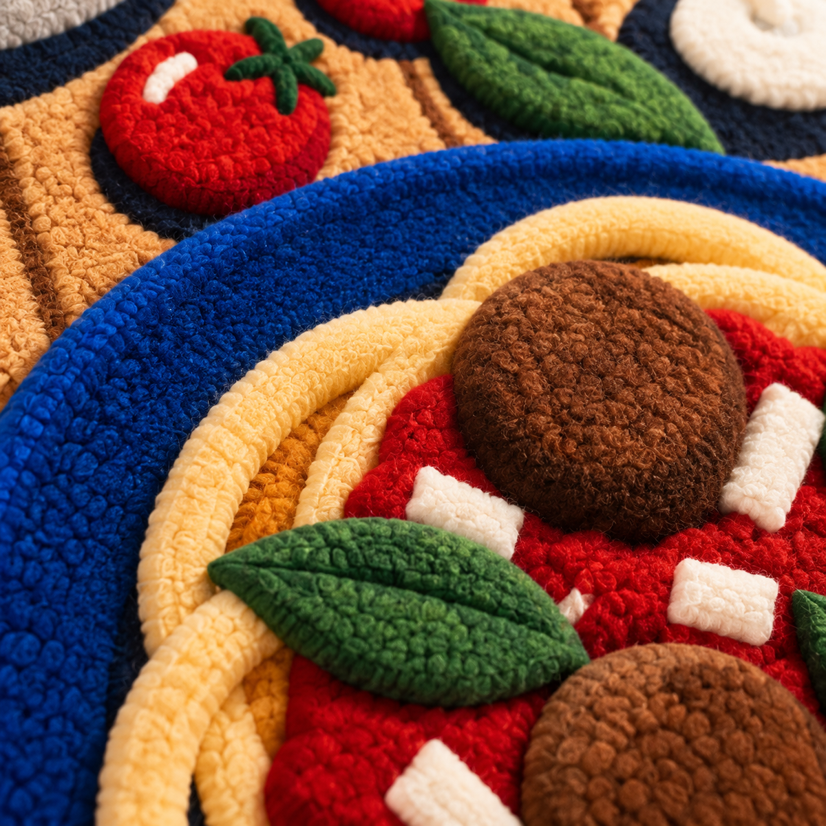Pasta on a Sunlit Table — tufted wool texture detail
