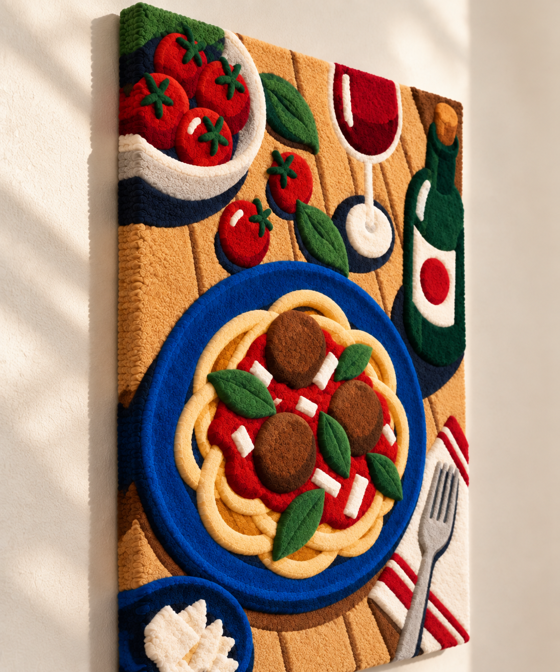 Pasta on a Sunlit Table — angled relief view
