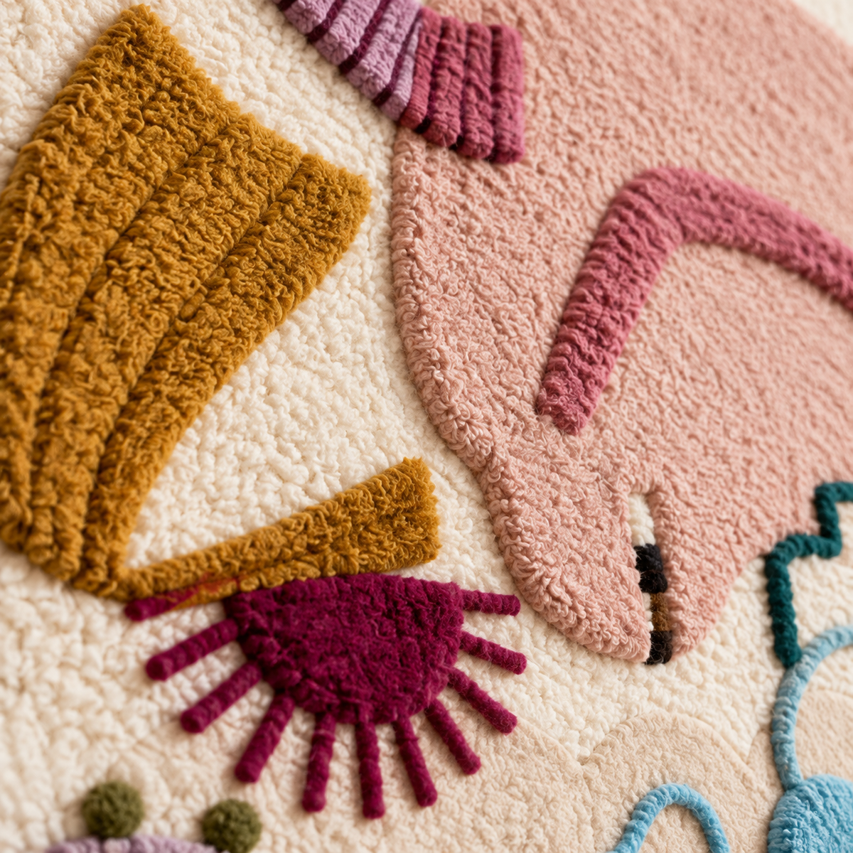 Pastel Play Composition — tufted wool texture detail