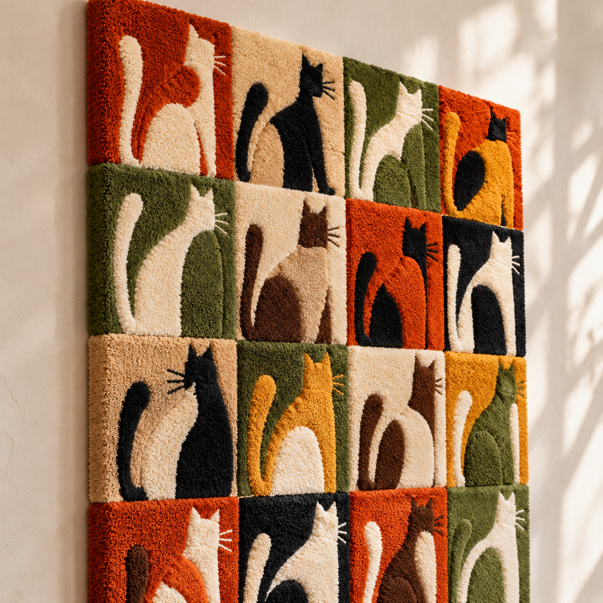 Patchwork Cat Gathering by Hewn Earth Studio — angled relief view