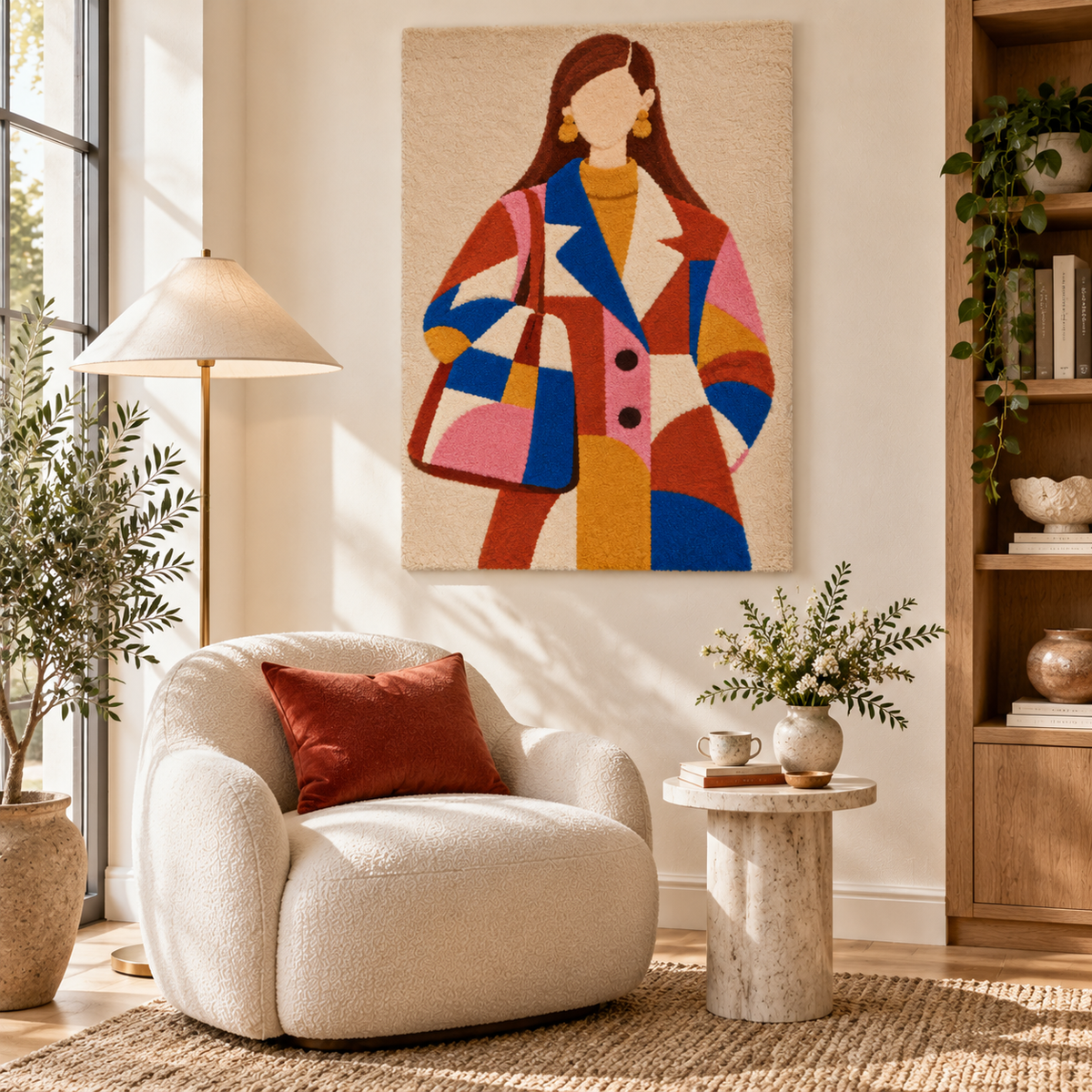 Patchwork Coat in Primary Hues — room setting