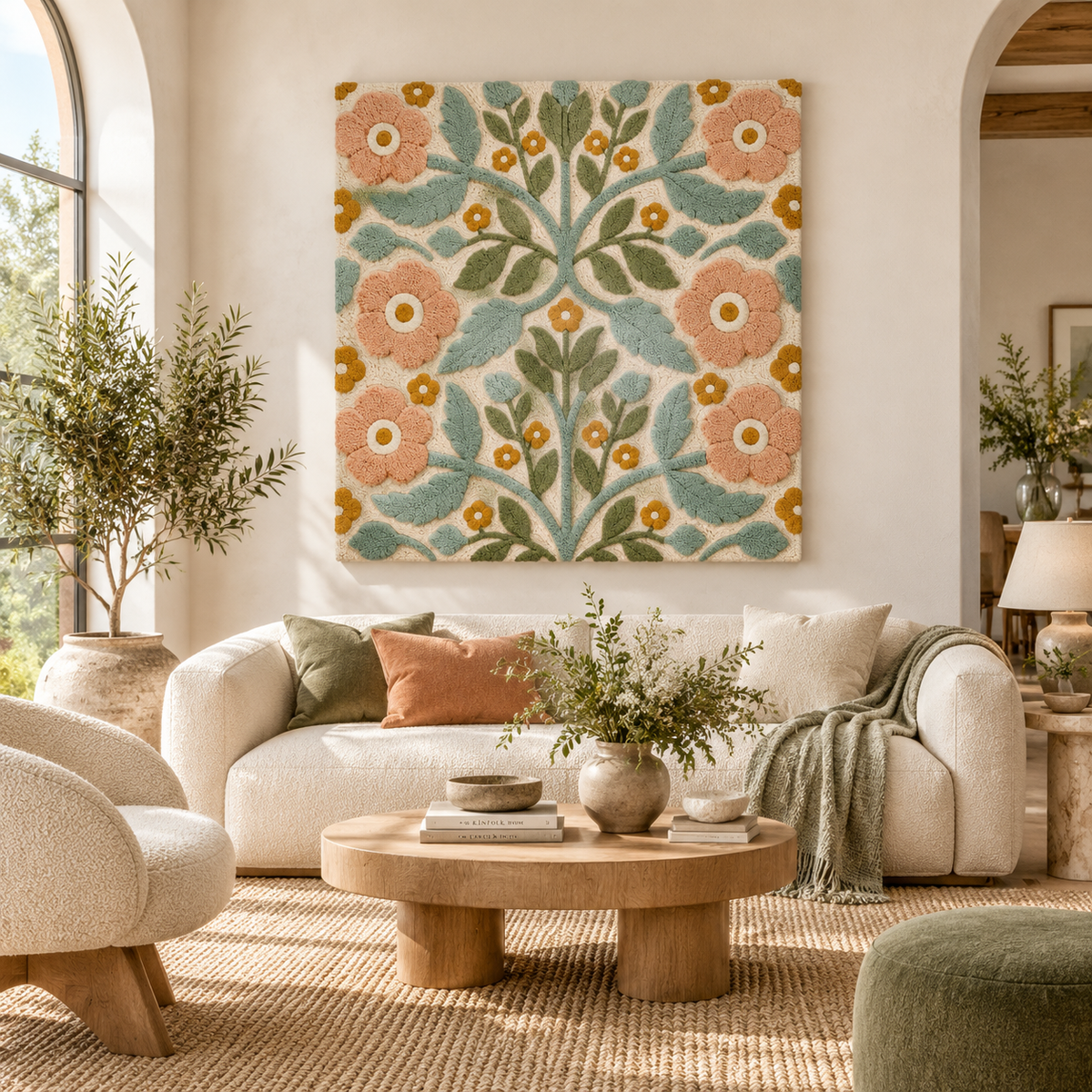 Hewn Earth Peach Blossom Branchwork wall art featuring delicate peach blossoms on a neutral background, ideal for elegant home decor.