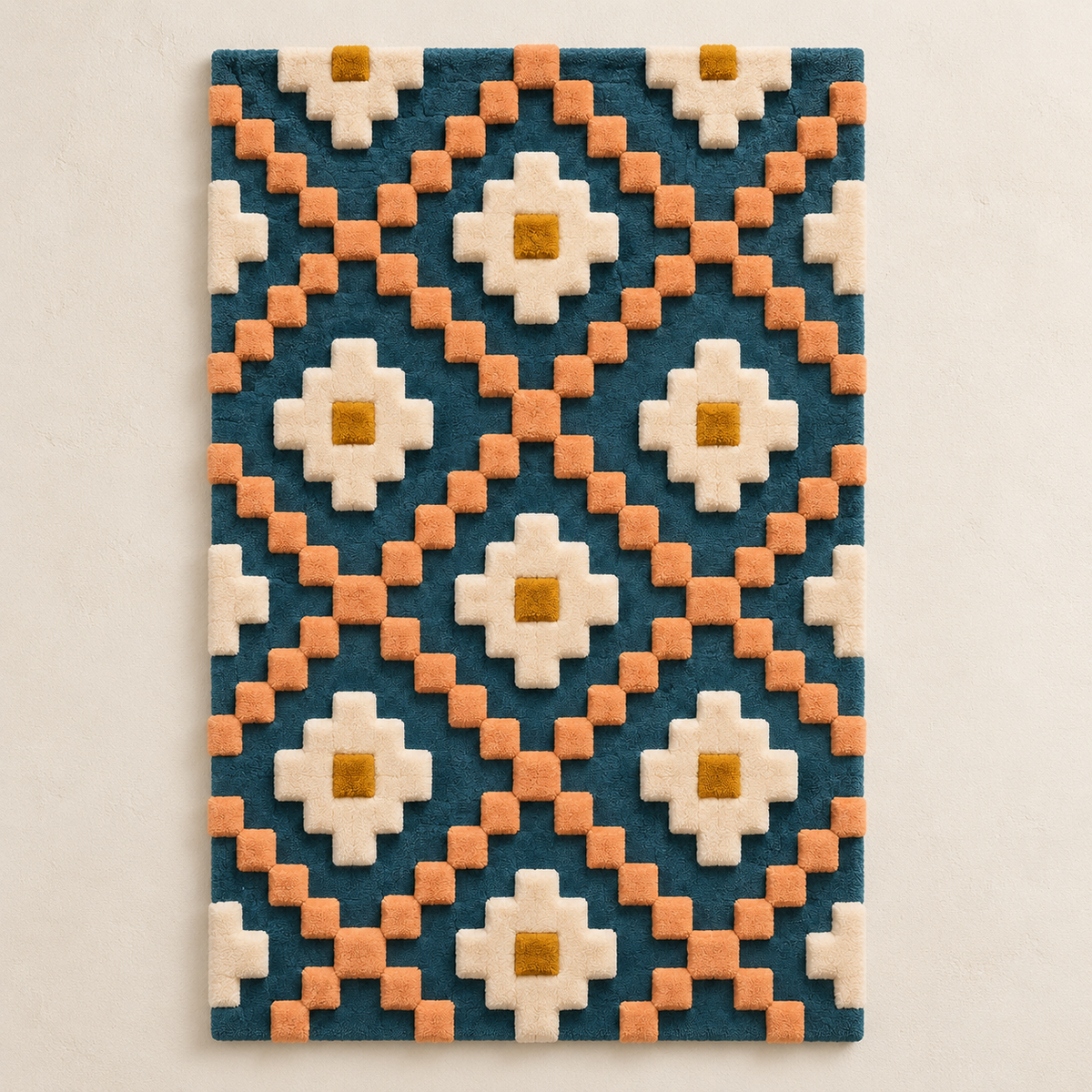 Hewn Earth Peach Step Diamond Lattice wall art featuring a geometric peach-colored diamond pattern on a flat surface.