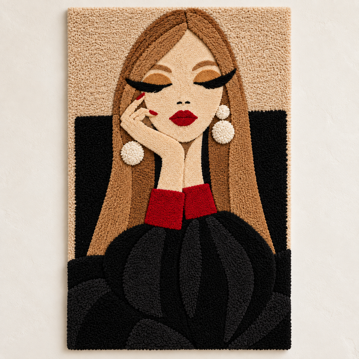 Pearl earrings in black color by Hewn Earth displayed as wall art with a minimalist design and soft lighting.