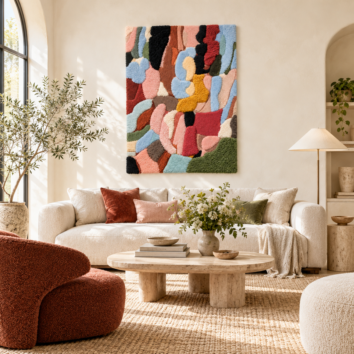 Pebbles in Conversation — front-facing room scene
