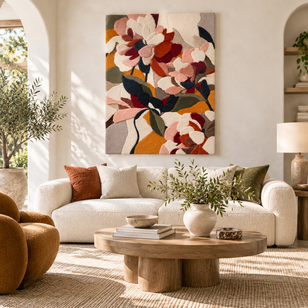 Peonies in Warm Light — front-facing room scene