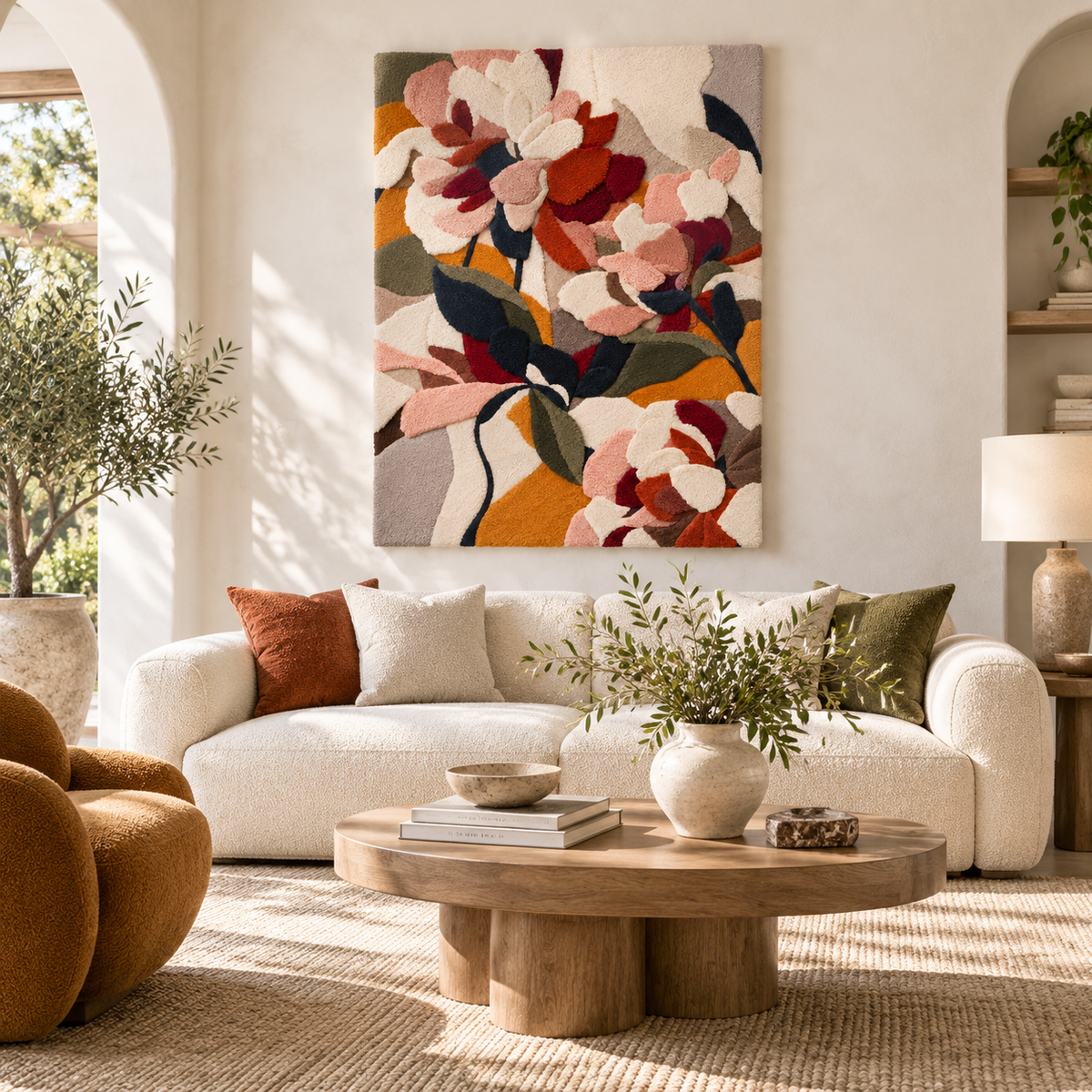 Peonies in Warm Light — front-facing room scene